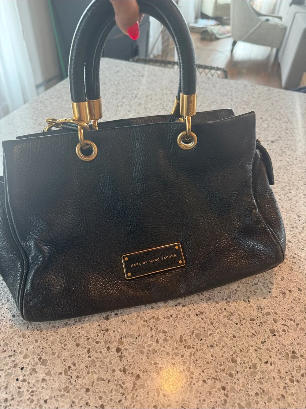 Marc Jacobs Black Leather Tote with Gold Hardware